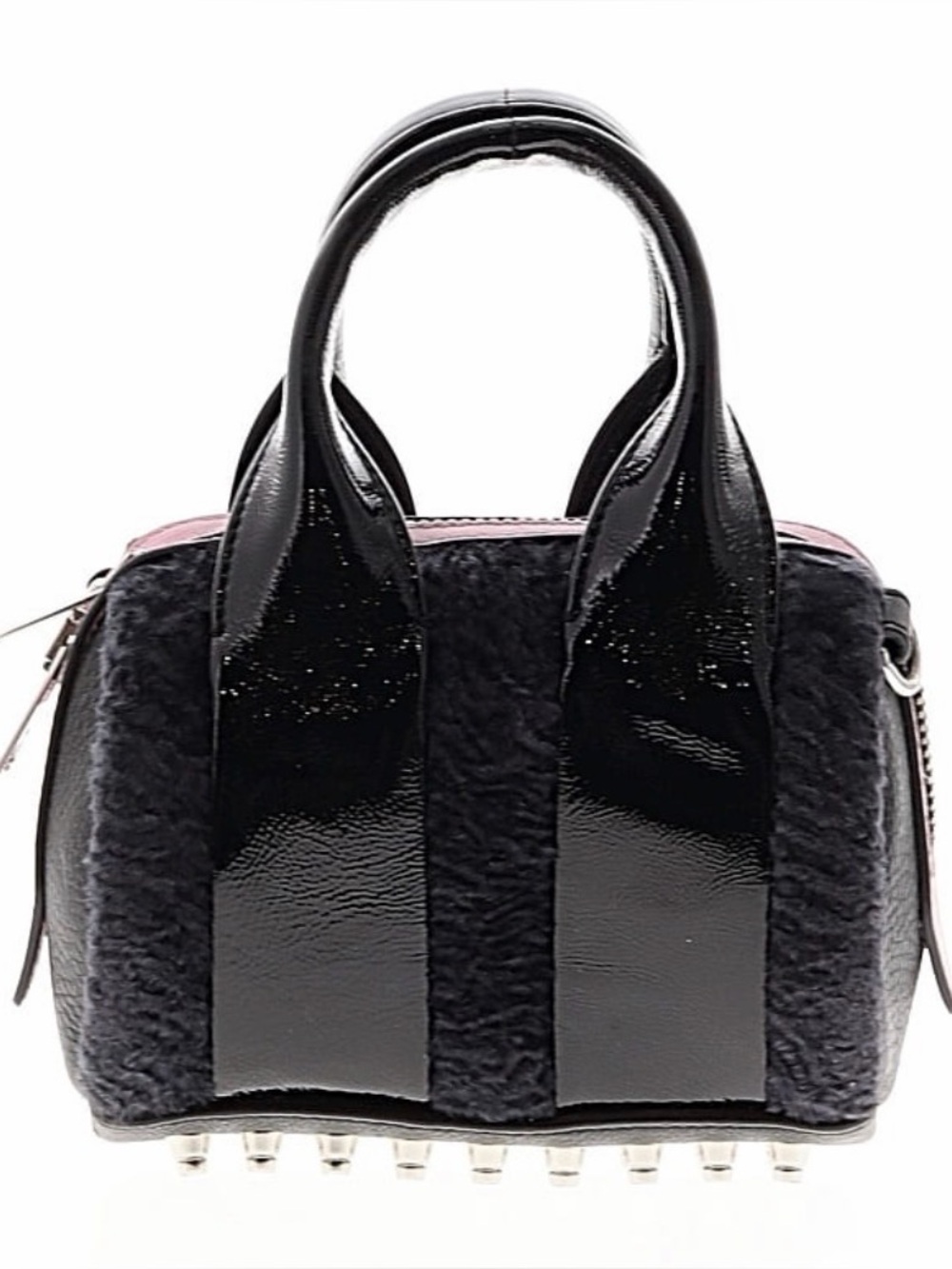 Alexander Wang Black Faux-Shearling Top-Handle Bag with Patent Trim